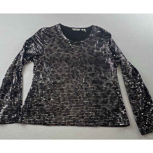 Laura Ahsley Large Woman Sequin Blouse Y2k Long Sleeve Stretch‎ Swiftie - Picture 1 of 5